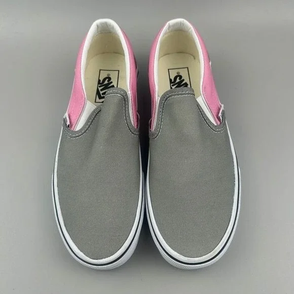 Vans Classic Slip On Women Size 8 Gray Pink Skate Shoes Sneakers NEW - Picture 3 of 6